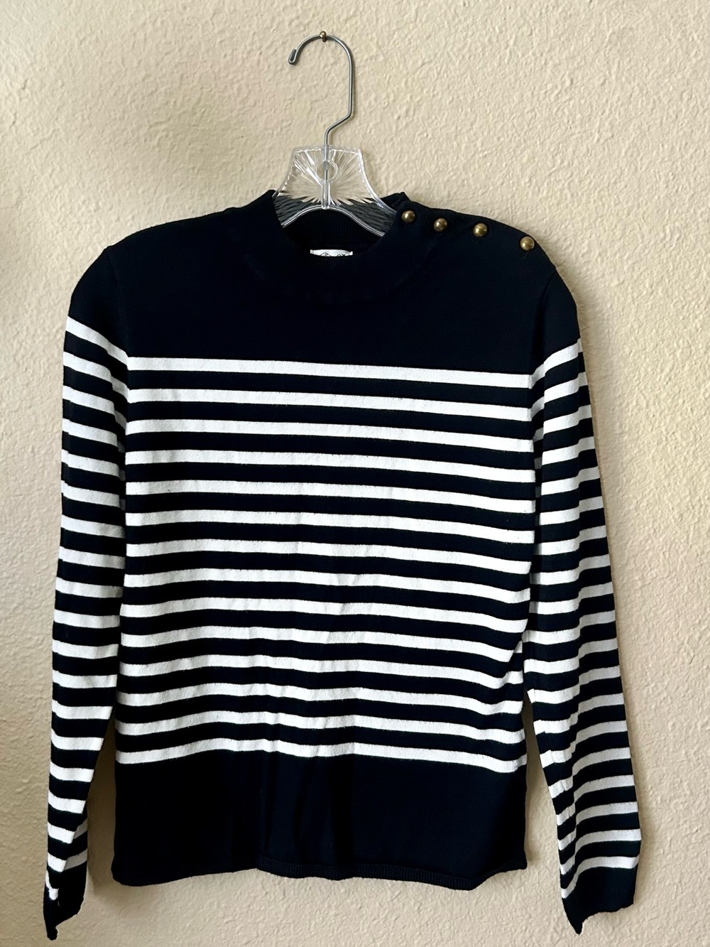Cielo Black & White Striped Sweater with Shoulder Buttons